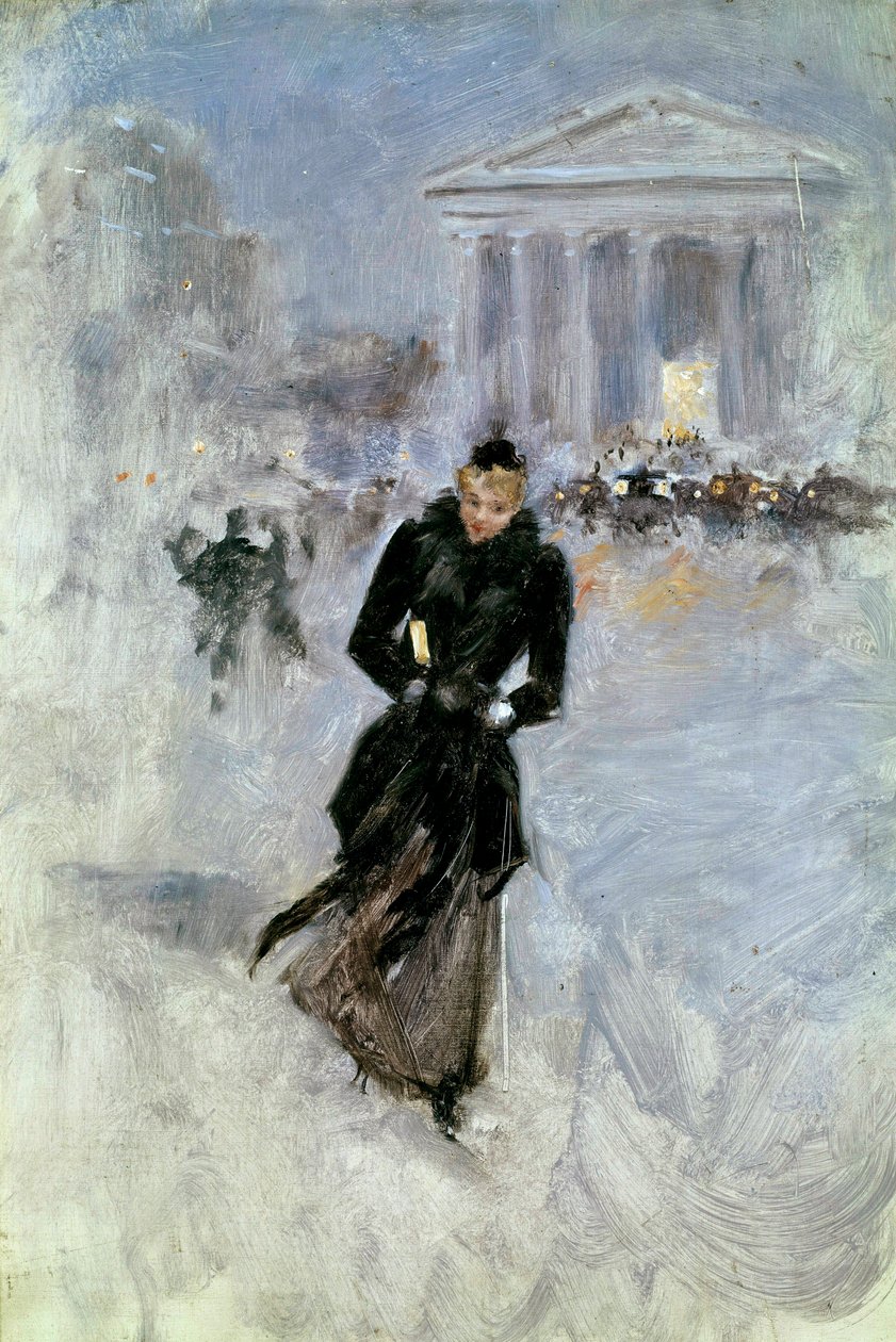 年轻优雅的女人在巴黎皇家街的蟒蛇旁 绘画：让-贝罗（1849-1935） 20世纪 图尔，艺术博物馆 作者 让·贝罗