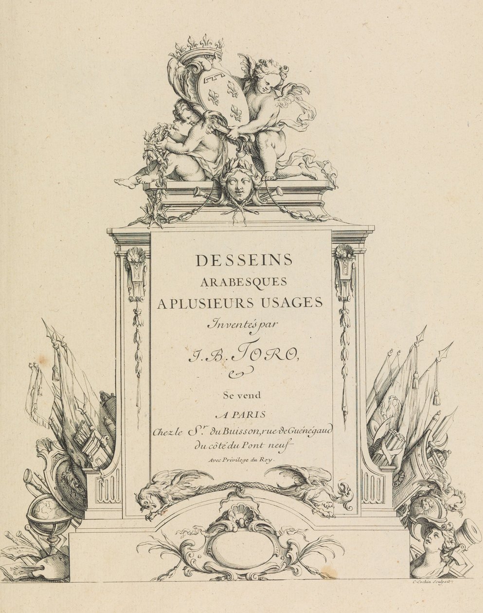 Desseins Arabesques a Plusieurs Usages Inventés par J.B. Toro 标题页，1716。 作者 让·伯纳德·托罗