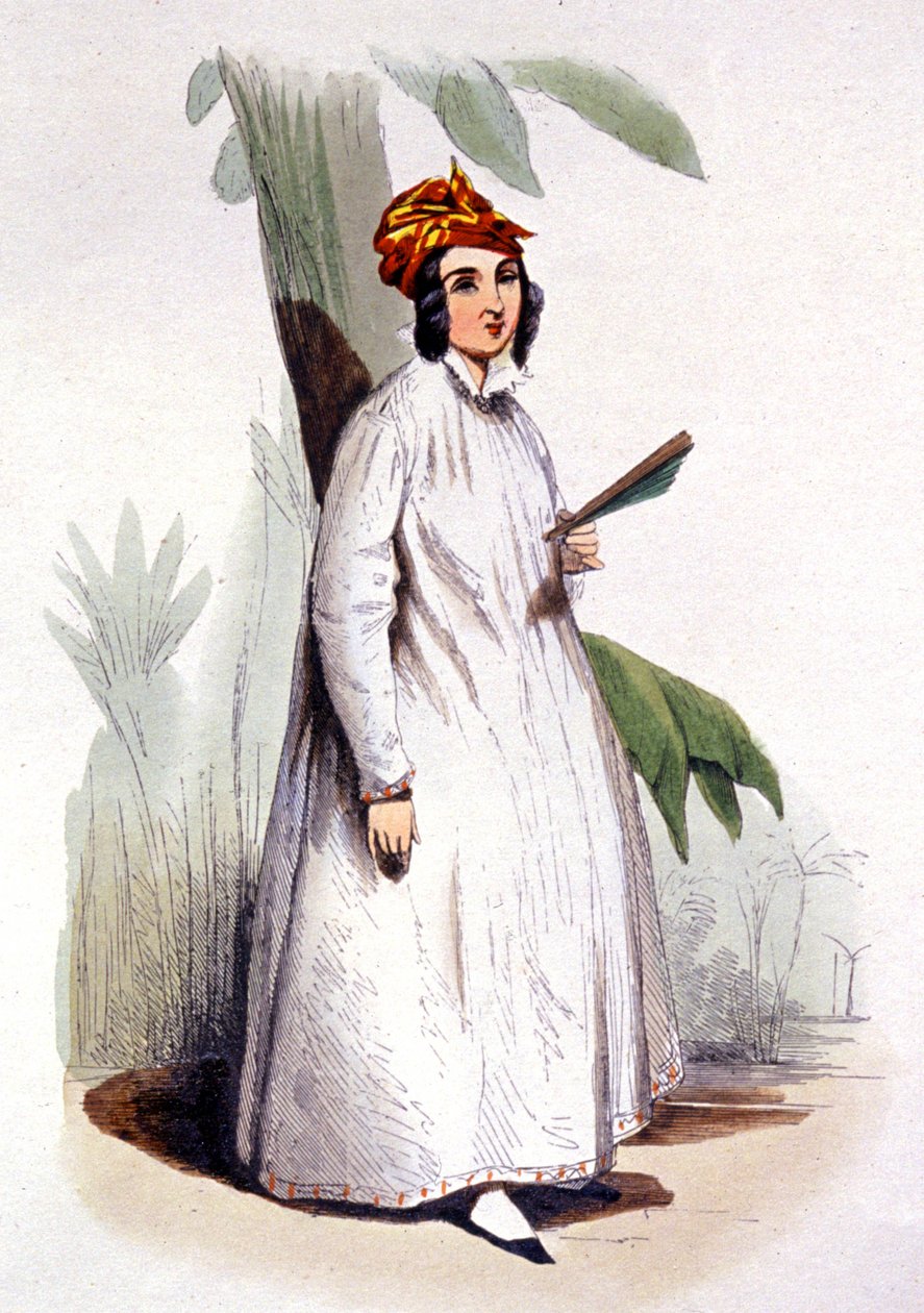 克里奥尔妇女，法属安的列斯，约 1850 年（雕刻） 作者 让·查尔斯 (1800-79) 波凯