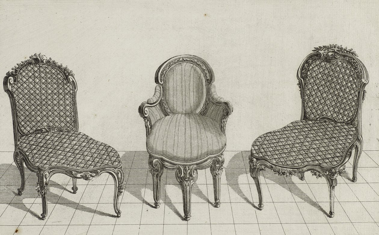 藤椅，敞蓬车扶手椅，藤椅，于1770年代中期出版（刻在普通纸上） 作者 吉恩·查尔斯（Deanafosse）