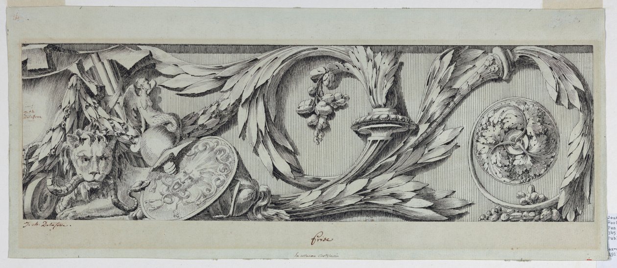 素描，带灵索的门楣，1775-80 年 作者 让·查尔斯·德拉福斯（Jean Charles Delafosse）