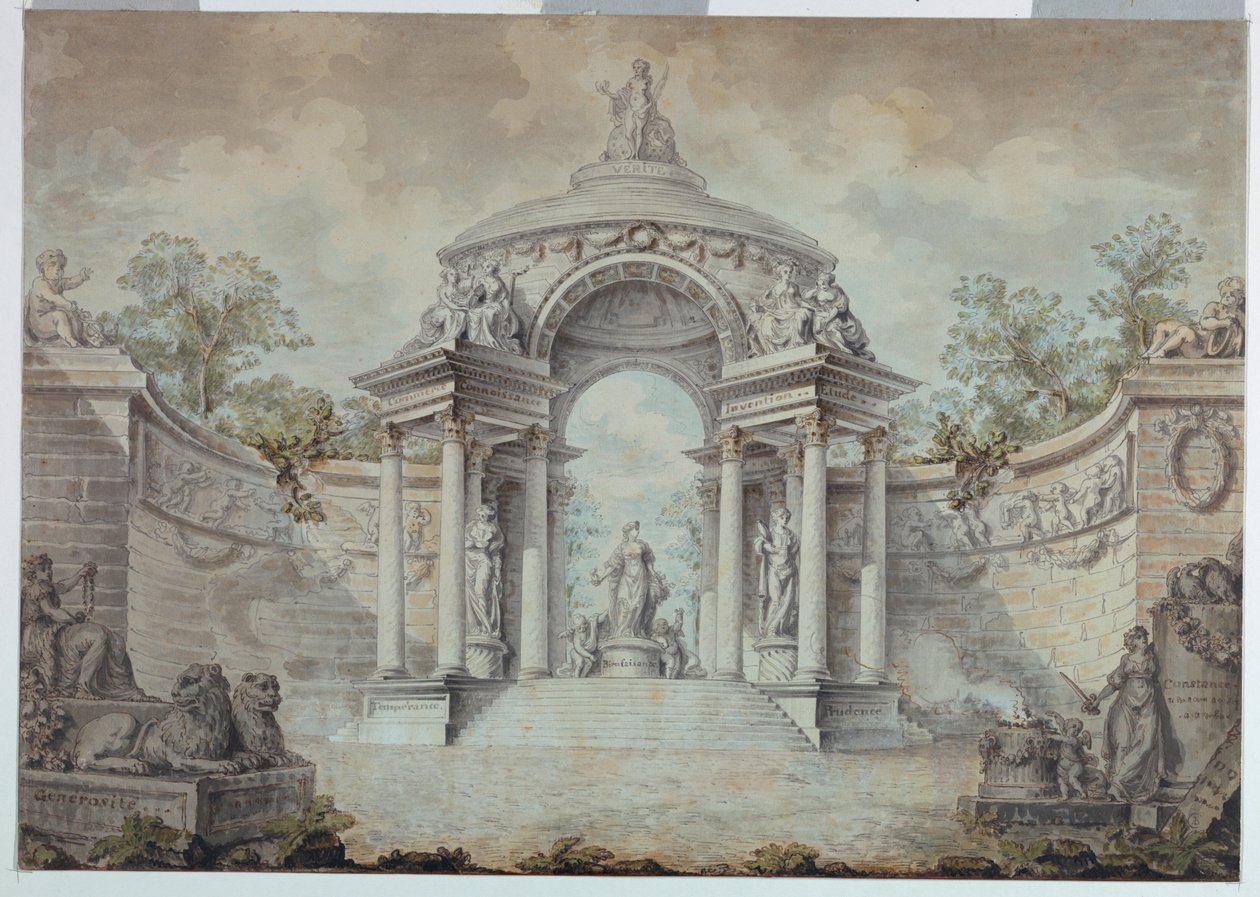 Exedra 在美德和人类活动公园中 作者 让·查尔斯·德拉福斯（Jean Charles Delafosse）