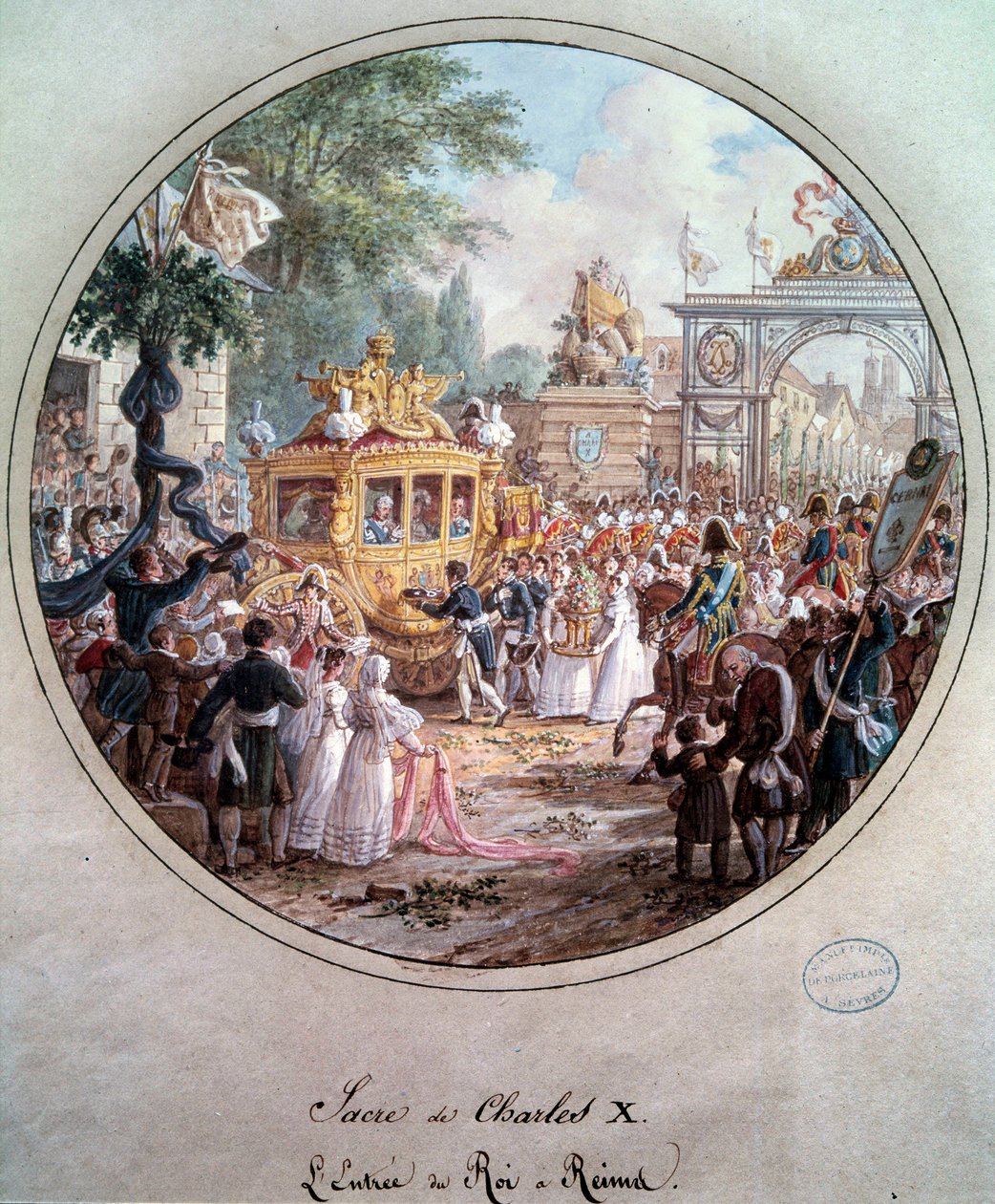 查理十世国王进入兰斯，1825 年 5 月。 Jean Charles Develly (1783-1849) 雕刻 作者 让·查尔斯·德维尔（Jean Charles Develly）
