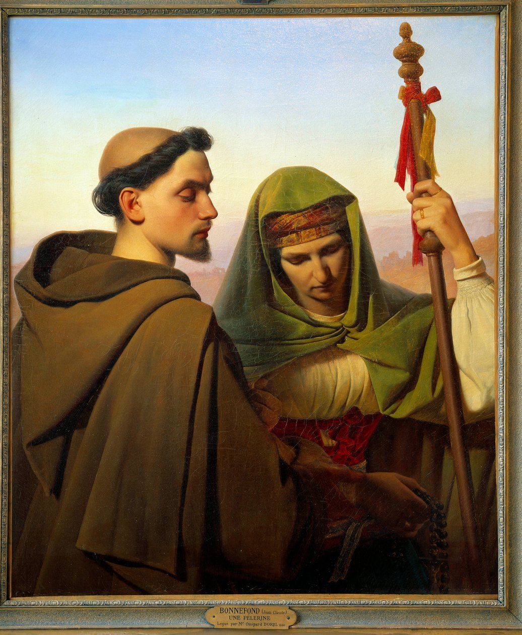 A pelerine supported by a capuchin. Painting by Claude Bonnefond (1796-1860) 作者 让·克劳德·博内丰