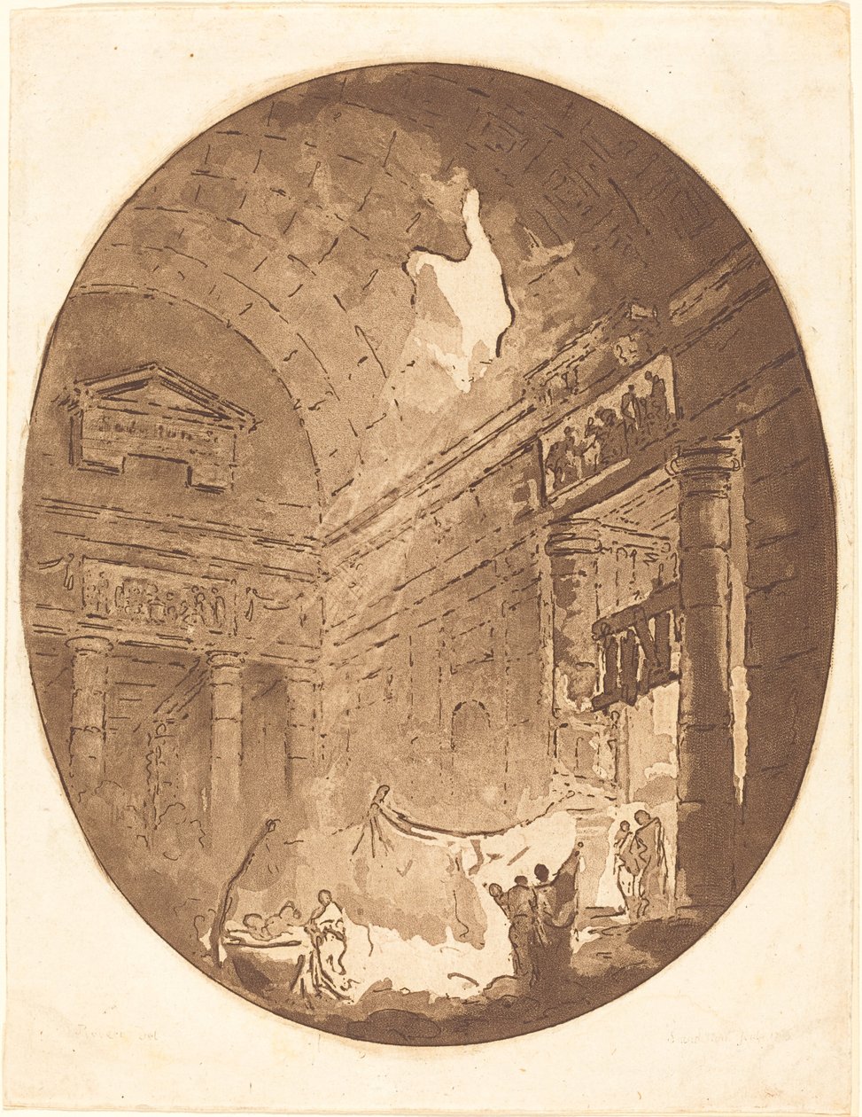 罗马别墅的内部 作者 让·克劳德·理查德 (Jean Claude Richard)，休伯特·罗伯特 (Hubert Robert) 之后的圣农神父