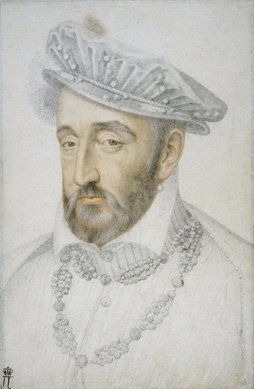 法国国王亨利二世的肖像 par Clouet, Jean (c. 1485-1541)。 纸上黑色粉笔和血红色，尺寸：33,1x21,8，16 世纪中期，圣彼得堡国家冬宫 作者 让·克鲁埃特