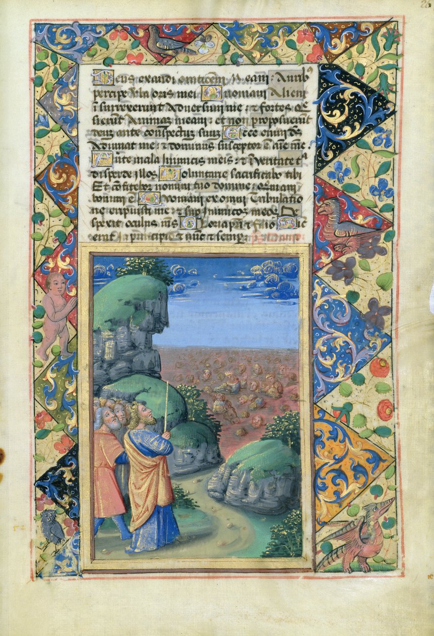 拉特女士。 QVI126 fol.26摩西和以色列人在1490年路易斯•达勒时书中看到埃及人被淹死在海中 作者 让·科隆比
