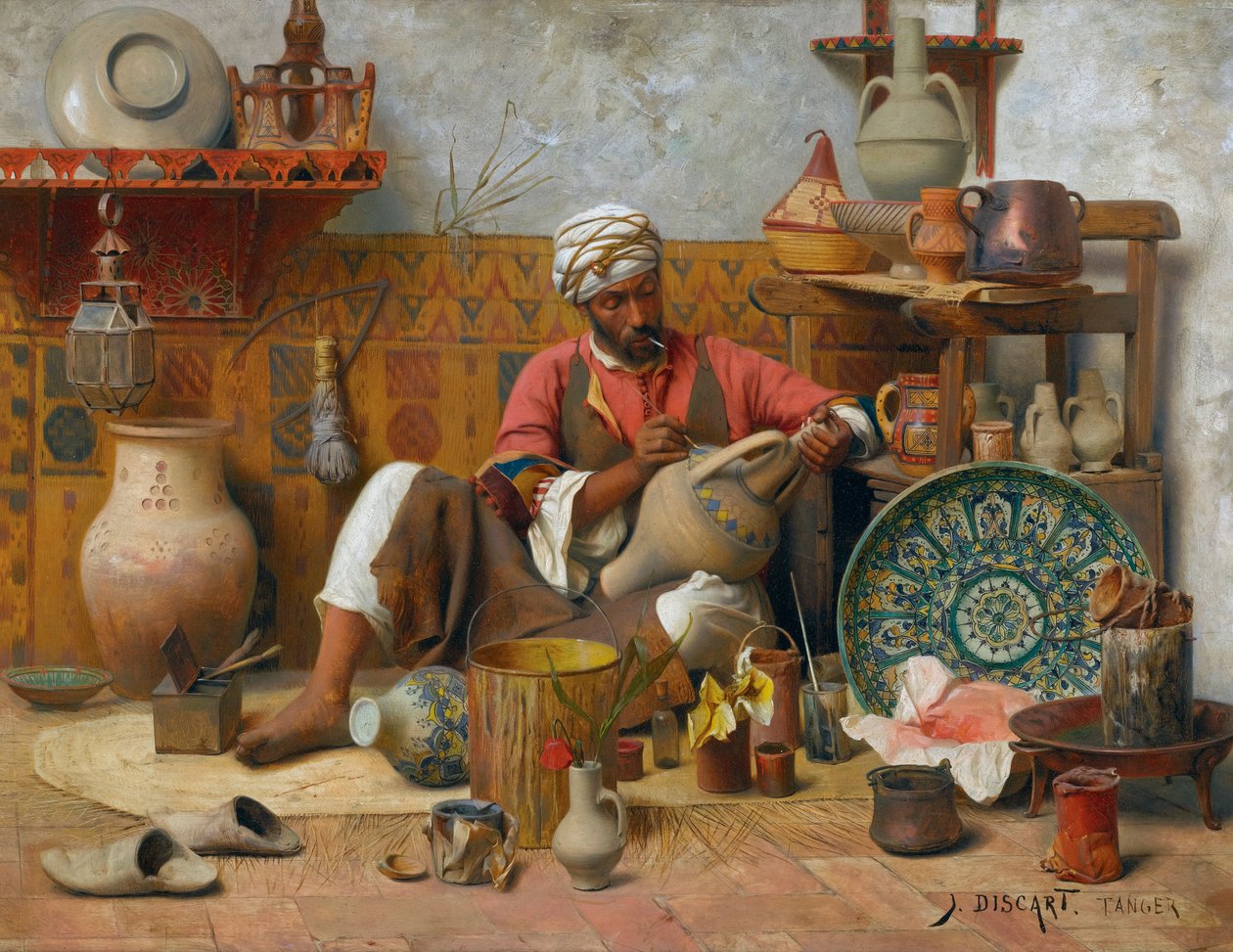 A pottery studio, Tanger - Jean Discart (1856-1944). Oil on wood Dimension : 35&545,5 cm Private Collection 作者 让·迪卡特（Jean Discart）