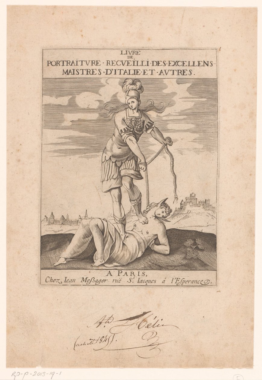 密涅瓦用绳子捆绑愚蠢的人
扉页：s.n.，Livre de portraiture receuilli des excellens maistres d
