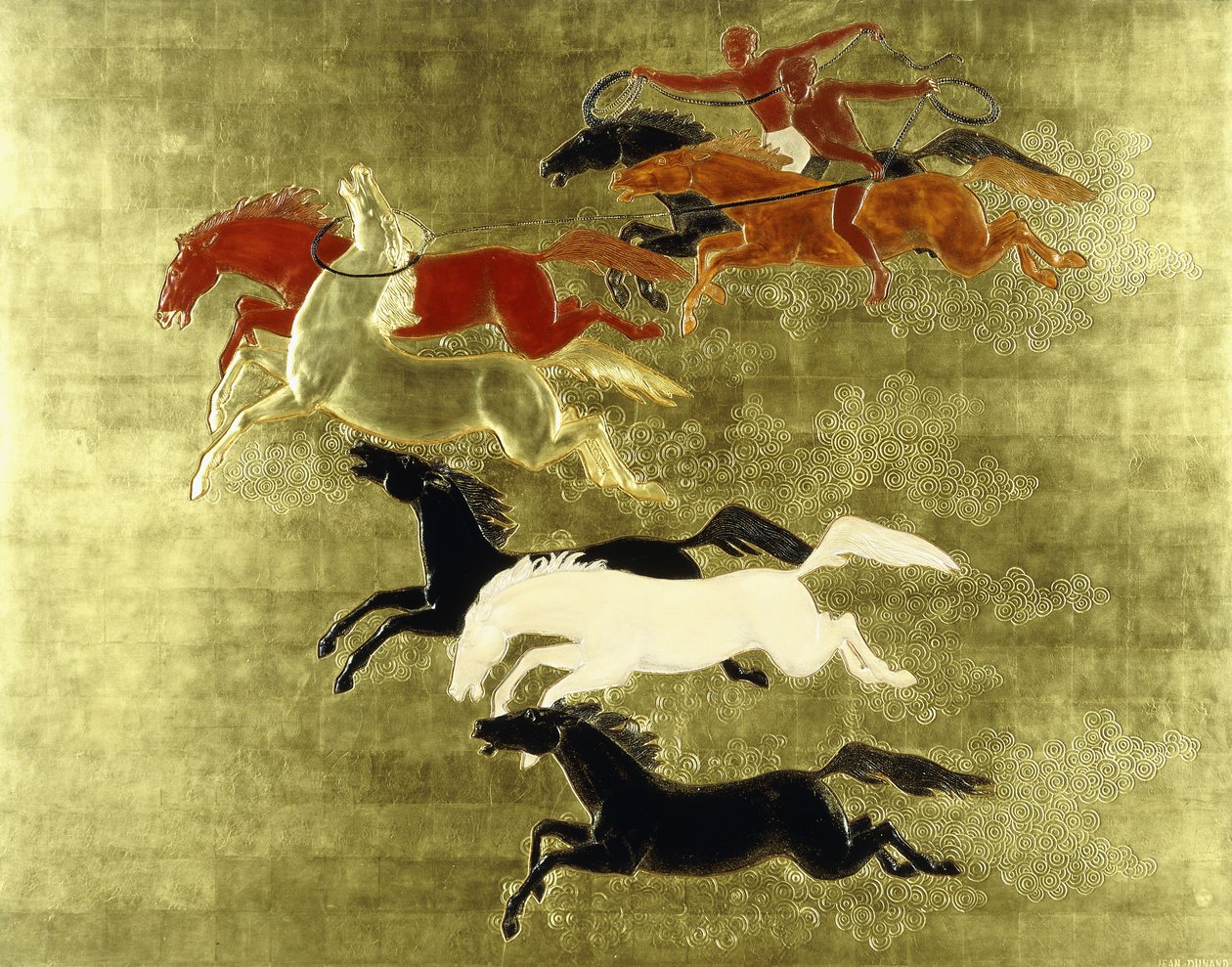 征服马匹； La Conquete du Cheval，约1934年（漆金板） 作者 让·杜南（Jean Dunand）