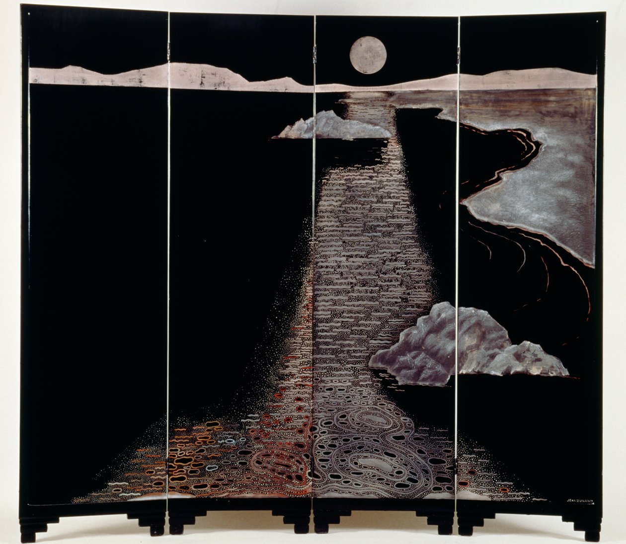 月光 (Claire De Lune)，四块屏风，第 20 幅（漆银） 作者 让·杜南（Jean Dunand）