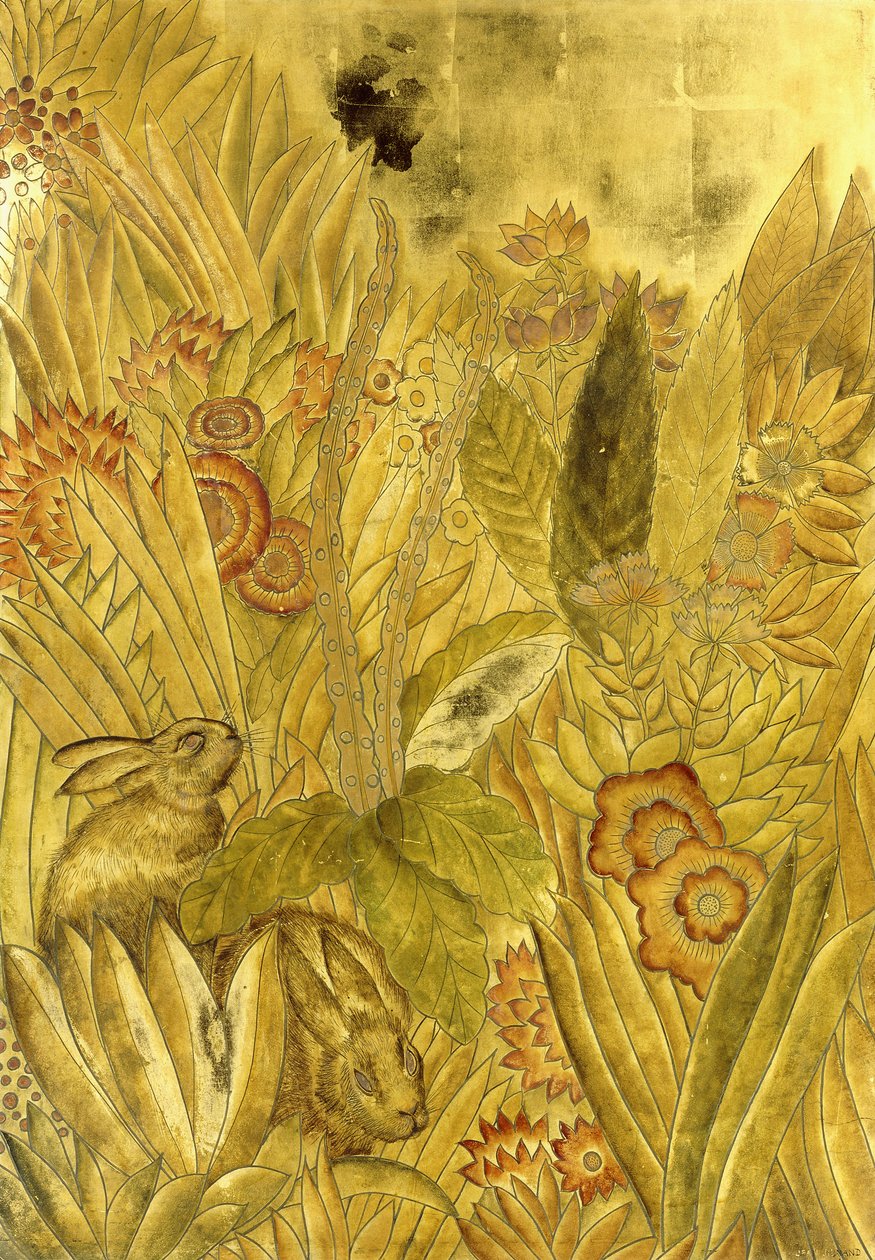兔子和花朵；兔子和花 作者 让·杜南（Jean Dunand）