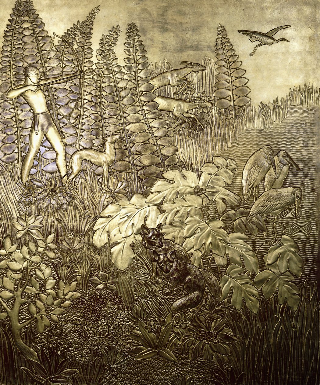 打猎;拉查斯角1934年（镀金和上漆的木头） 作者 让·杜南（Jean Dunand）