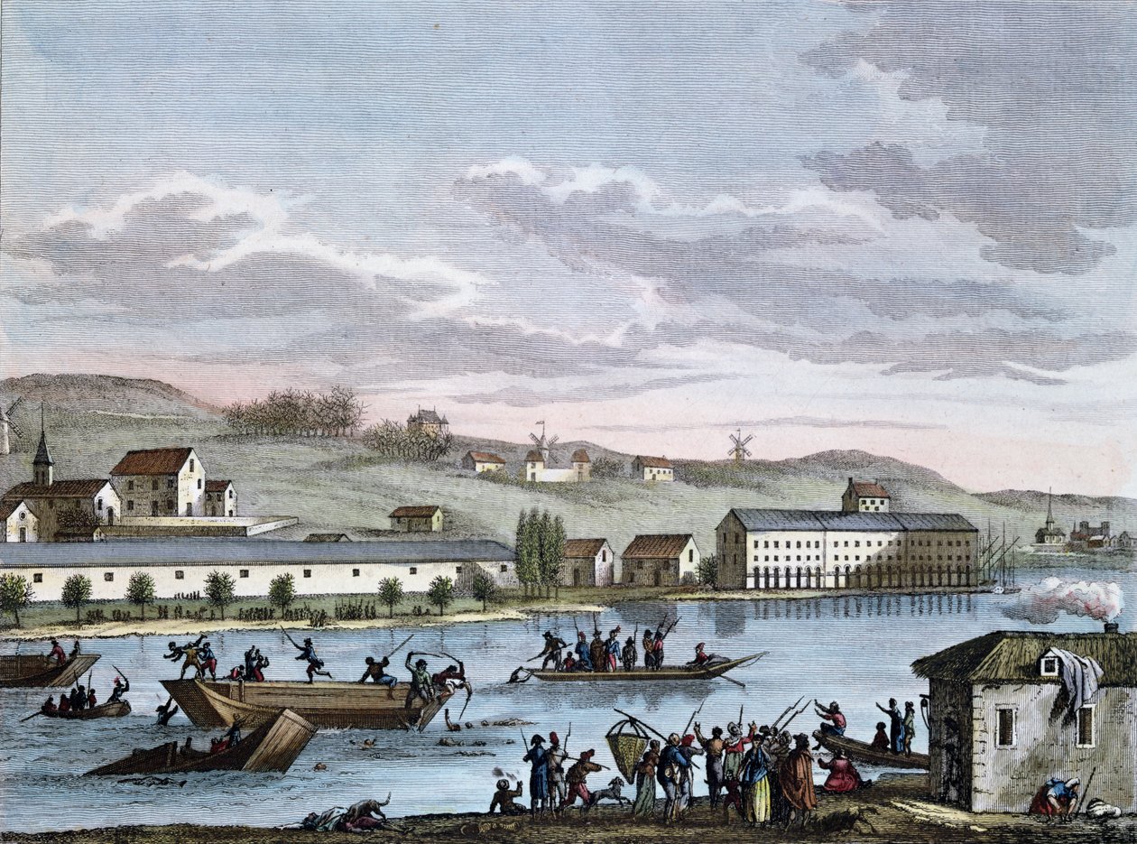 南特溺水者，在“法国大革命的历史绘画”系列之后，由Reinier Vinkeles（1741-1816）和Daniel Vrydag（1765-1822）在18世纪末期镌刻 作者 让·杜普里西斯·贝托（Jean Duplessis Bertaux）