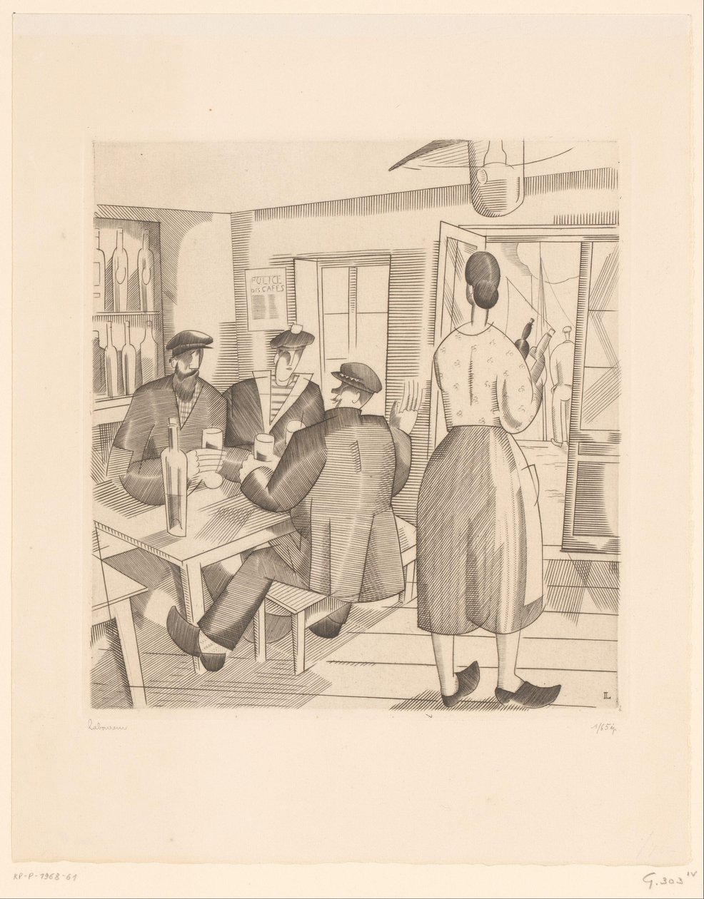 有顾客和女服务员的咖啡馆内部
旺代歌舞厅 作者 Jean Emile Laboureur（艺术家签名）
