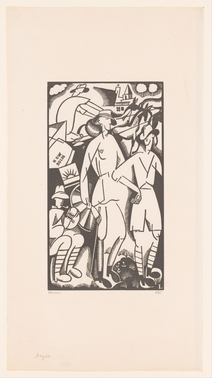 风景中的四名士兵
澳新军团 作者 Jean Emile Laboureur（艺术家签名）