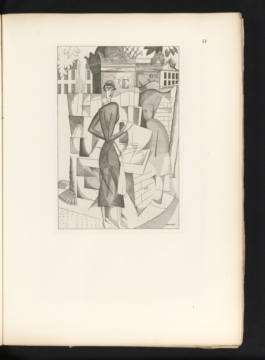 男人和女人在报刊亭 Le kiosque a journaux（原标题） 作者 让·埃米尔·拉布尔（Jean Emile Laboureur）