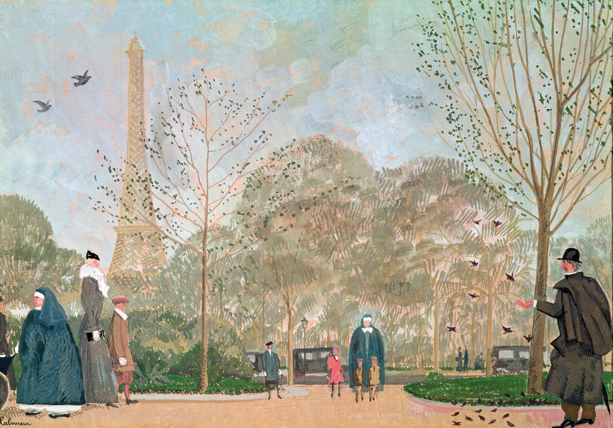 走在Jardins du Trocadero，c.1920 作者 让·埃米尔·拉布尔（Jean Emile Laboureur）