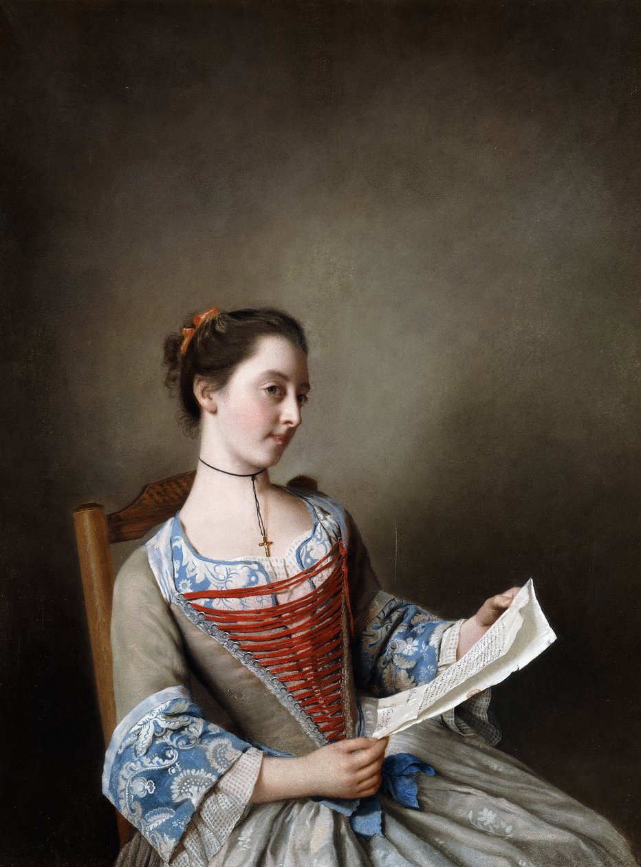 La Belle Liseus：坐在Lyonnaise农民的装束中的Susanna Lewis小姐的画像， 作者 让·埃蒂安·利奥塔