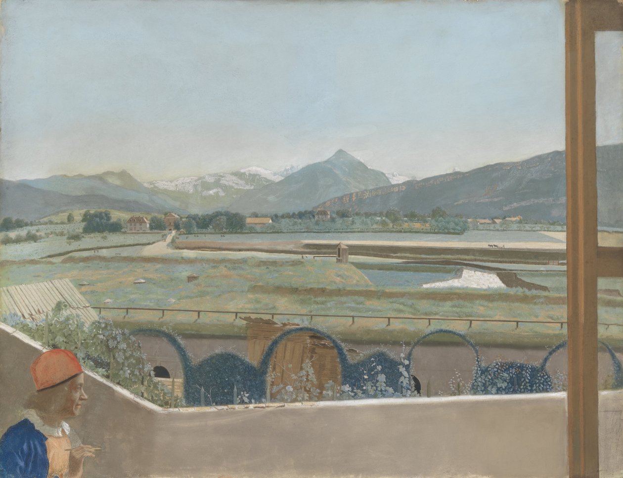 从日内瓦艺术家工作室观看勃朗峰山脉，自画像，1765-70（羊皮纸） 作者 让·埃蒂安·利奥塔