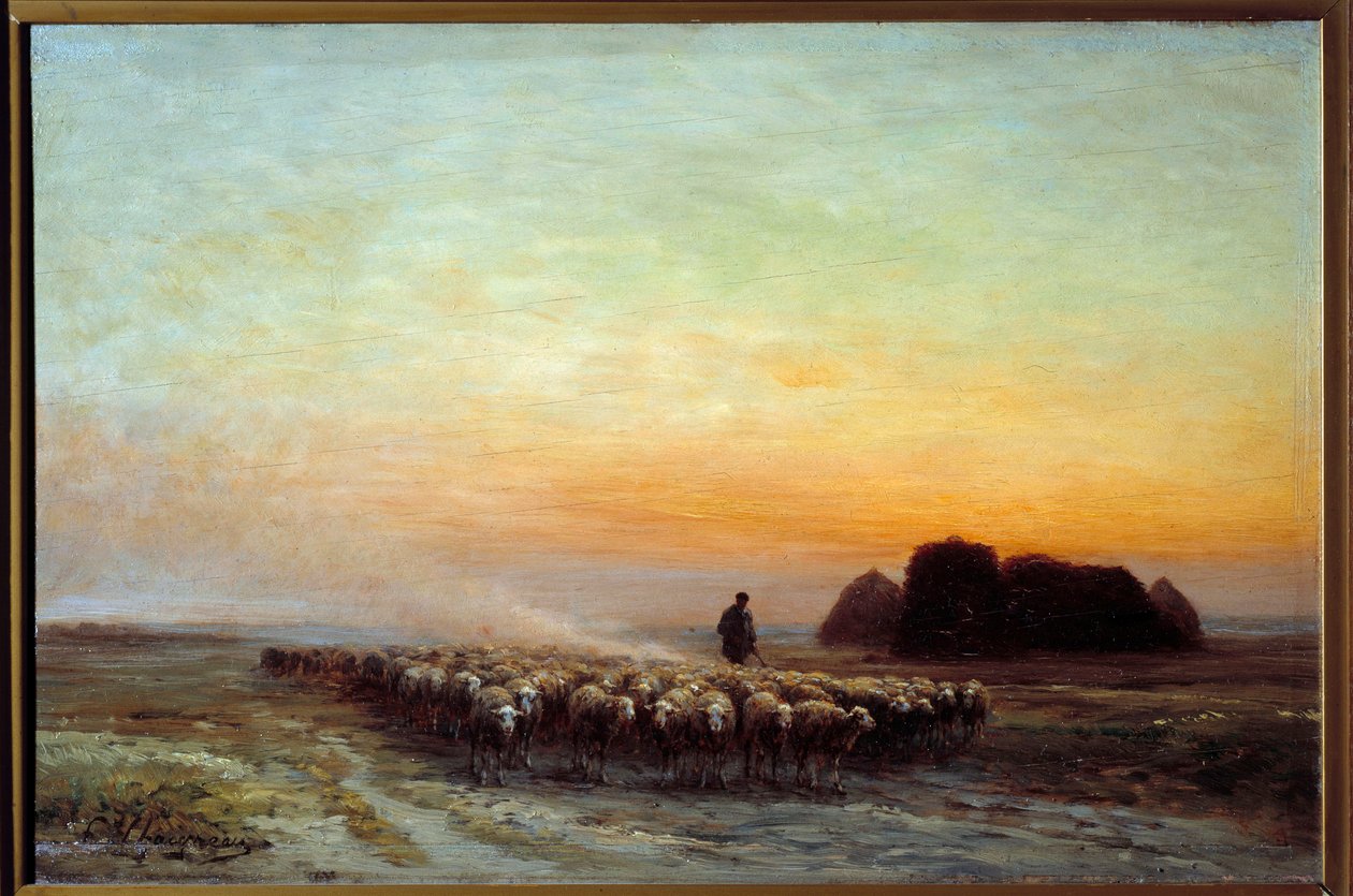 尘土中的羊群。 Jean Ferdinand Chaigneau (1830-1906) 的绘画 作者 让·费迪南德·夏格诺