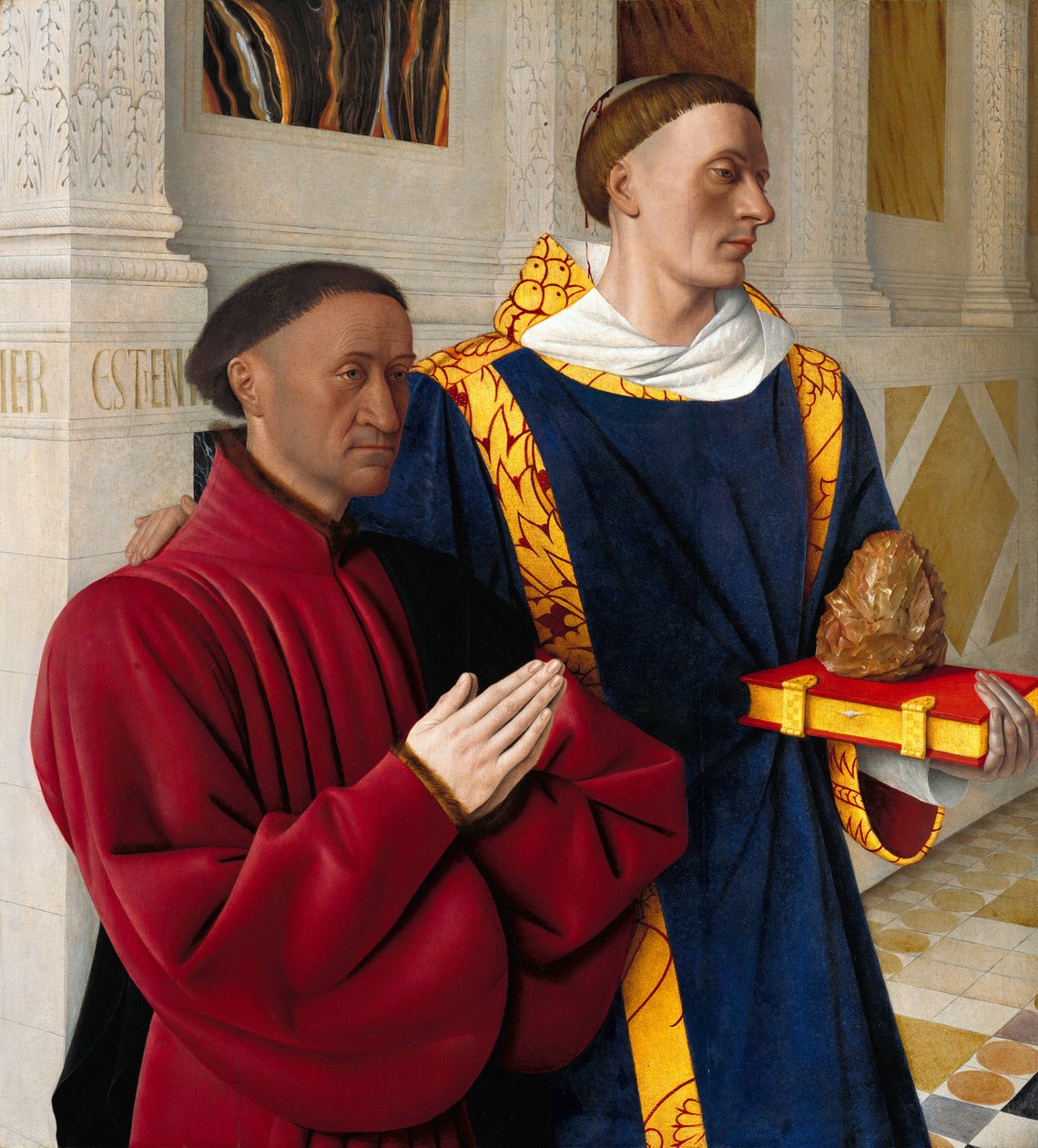 德语: Étienne Chevalier mit dem Hl.Stephanus Etienne Chevalier with St. 作者 让·富凯