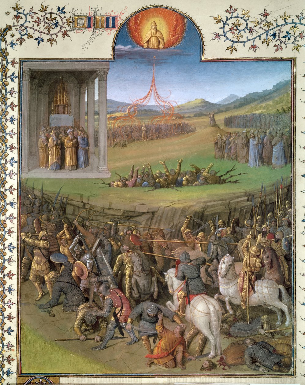 Fr 247 f.70希伯来人对抗迦南人和可拉和叛乱者的惩罚之战，来自&39;Antiquites Judaiques&39;的插图，c.1470 作者 让·富凯