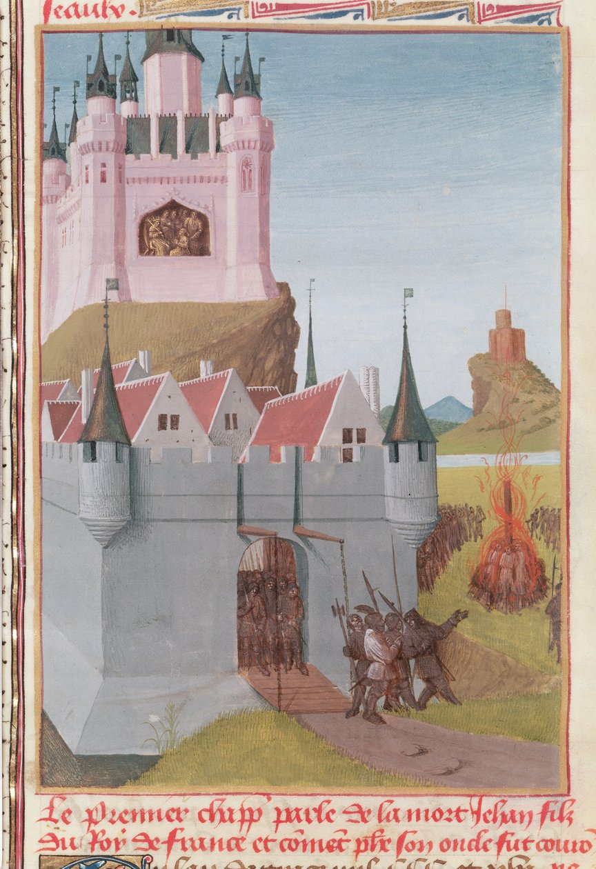 Ms Fr 6465 fol.327 菲利普五世（约 1294-1322 年）统治时期的 "高大"，源自 1316 年其侄子让一世之死（Grandes Chroniques de France，牛皮纸）。 作者 让·富凯