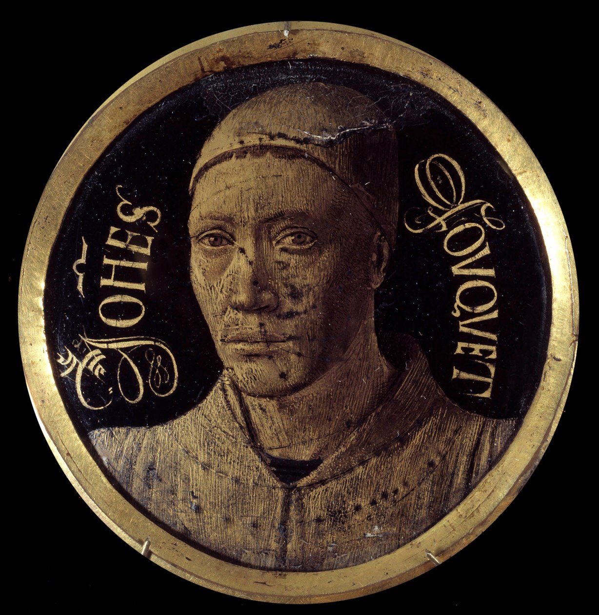 由让·福凯 (Jean Fouquet) (1420-1477/1481) 15 世纪 Diam 通过电子邮件发送的 Notre-Dame de Melun 微型画双联画的自画像。 0.068 米 作者 让·富凯