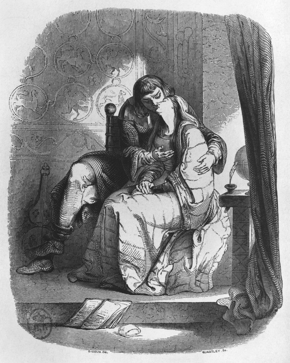 Heloise和Abelard接吻，来自&39;Lettres d&39;Heloise et d&39;Abelard&39;的插图，1839年 作者 让·弗朗索瓦·吉古