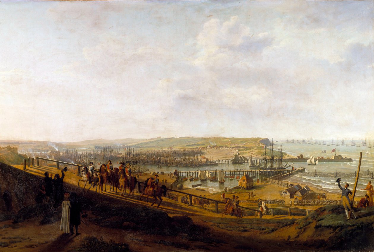 拿破仑一世皇帝于 1804 年 7 月访问布洛涅营地。让·弗朗索瓦·休（Jean Francois Hue，1751-1823）1804 年作画。 1,9x2,26 m 作者 让·弗朗索瓦·顺化