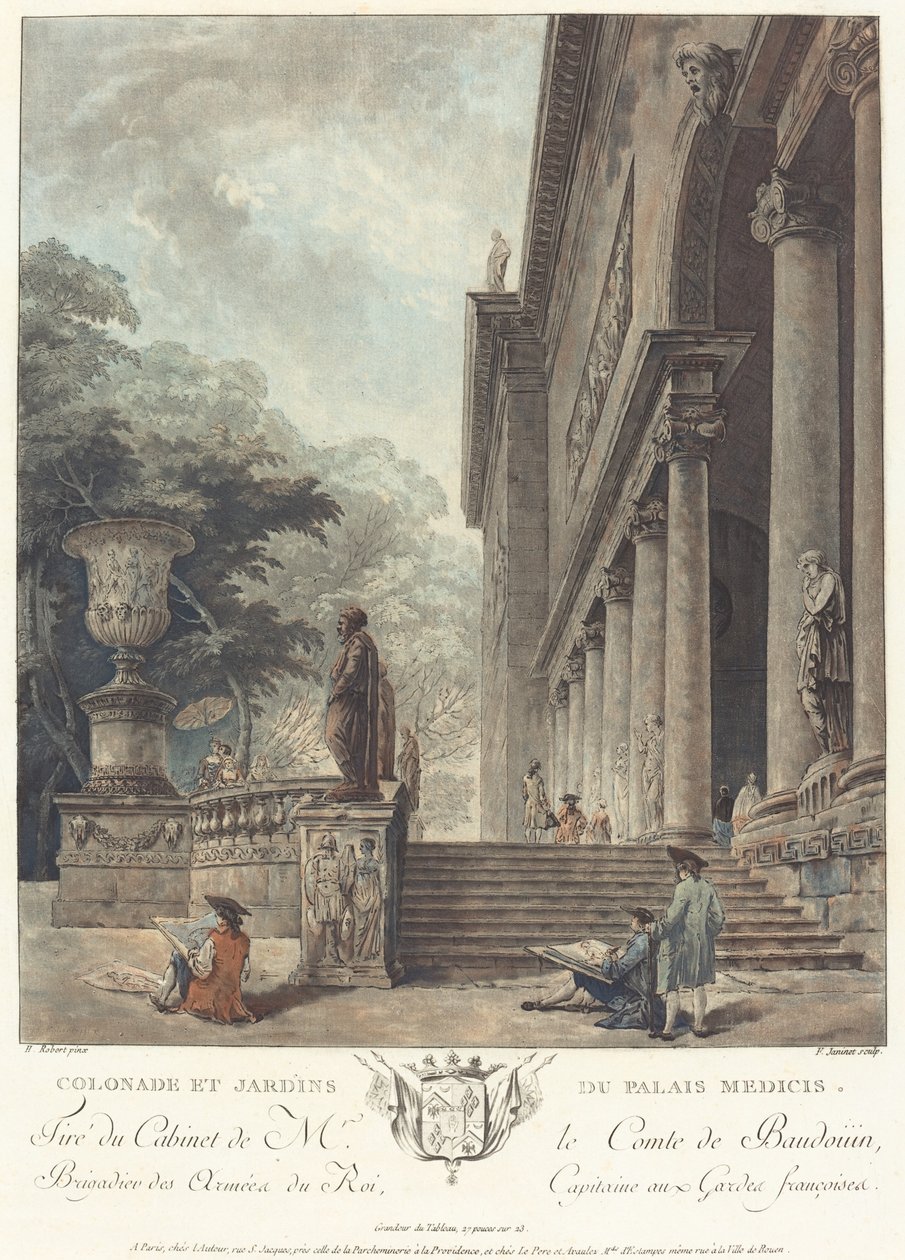 Colonade et Jardins du Palais Medicis 美第奇宫的柱廊和花园，约1776年。 作者 让·弗朗索瓦·詹尼特
