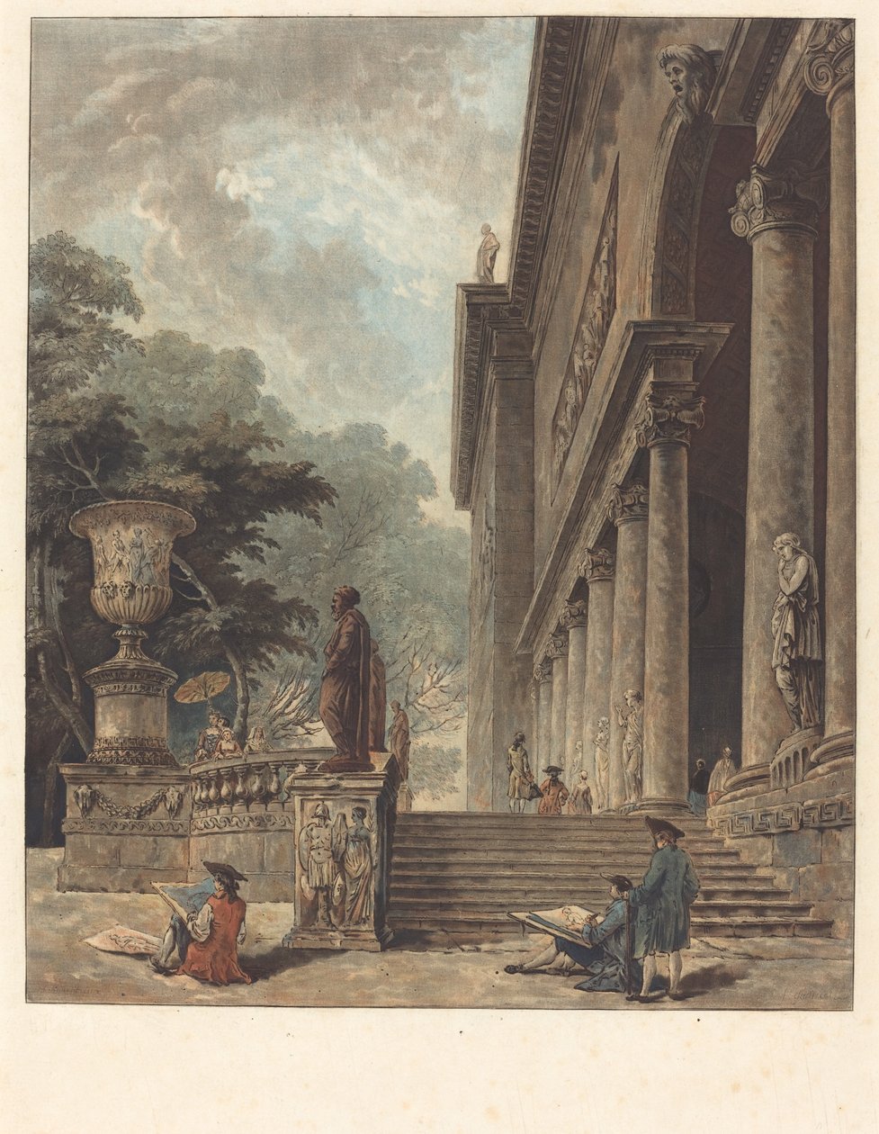 Colonnade et Jardins du Palais de Medici 美第奇宫的柱廊和花园，约1776年。 作者 让·弗朗索瓦·詹尼特