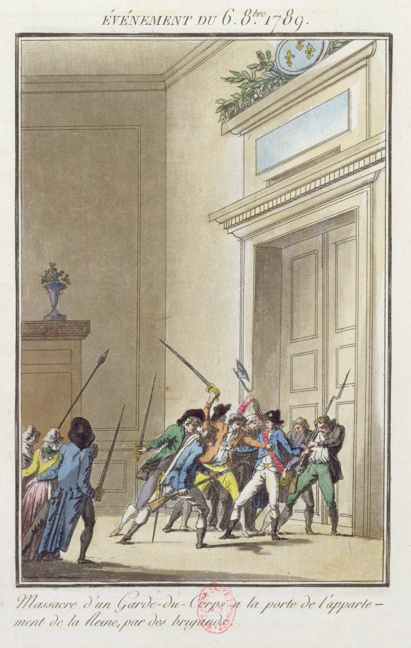 1789年10月6日，在凡尔赛女王公寓的入口处，巴黎人袭击并杀死了守卫 作者 让·弗朗索瓦·詹尼特
