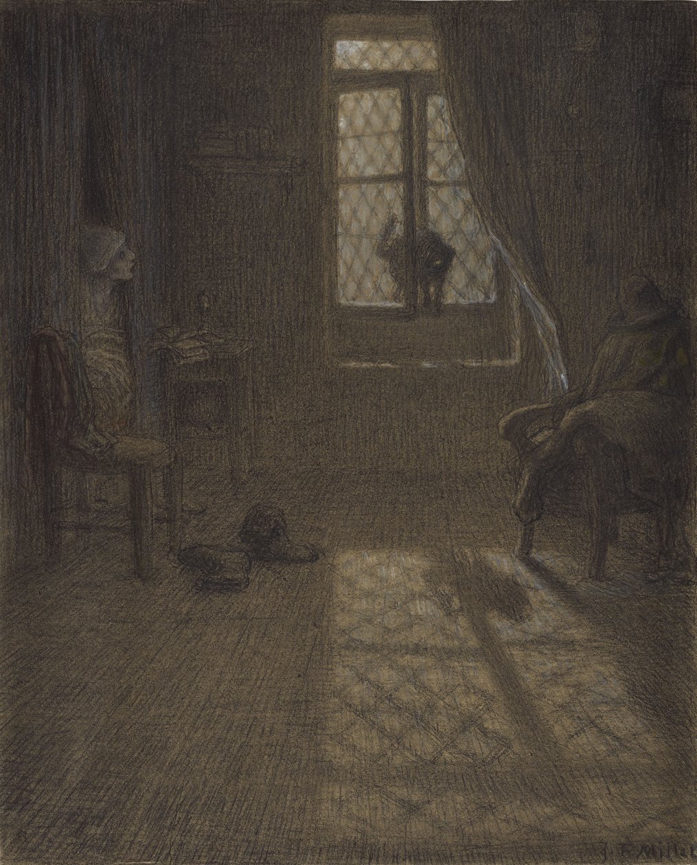 Le chat或The Window at the Window，1857-58（contécrayonand pastel with stumping and blending，fixed on wove paper） 作者 让·弗朗索瓦·米勒