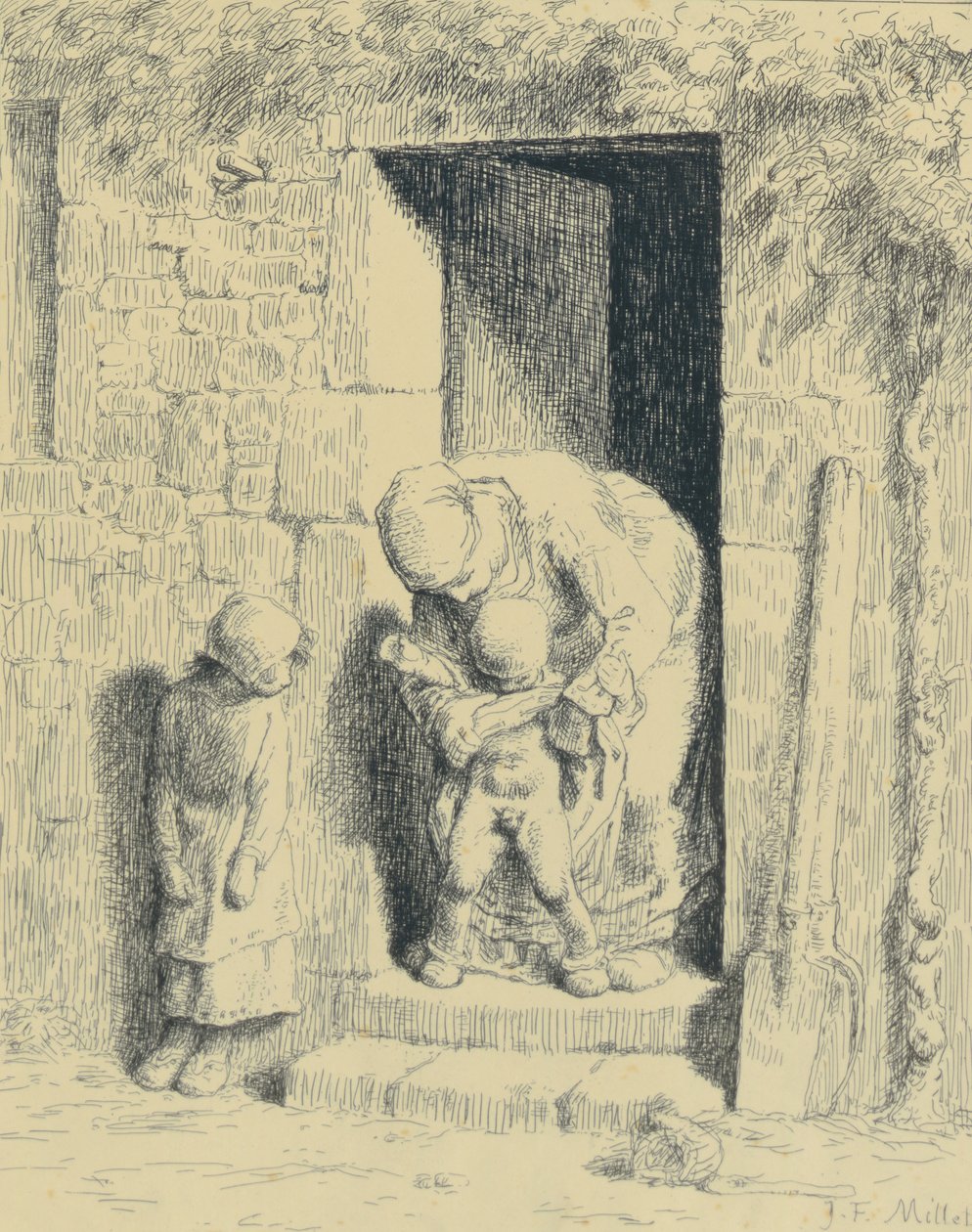 孕产妇护理，1862年（玻璃陈词滥调） 作者 让·弗朗索瓦·米勒