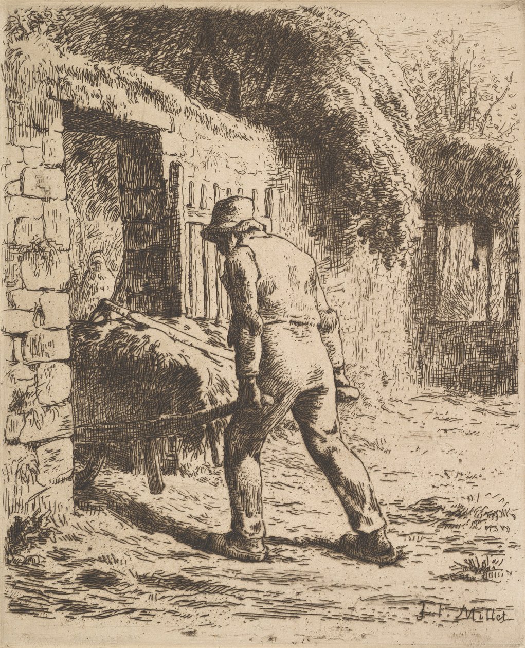 农民推着独轮车，1855年 作者 让·弗朗索瓦·米勒