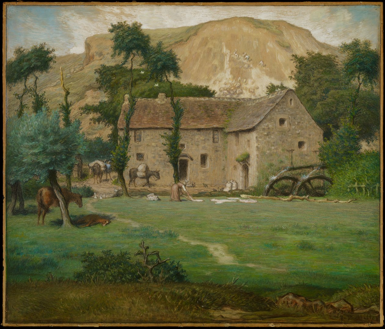 农舍，c.1867-69（编织纸上的蜡笔，放在船上） 作者 让·弗朗索瓦·米勒