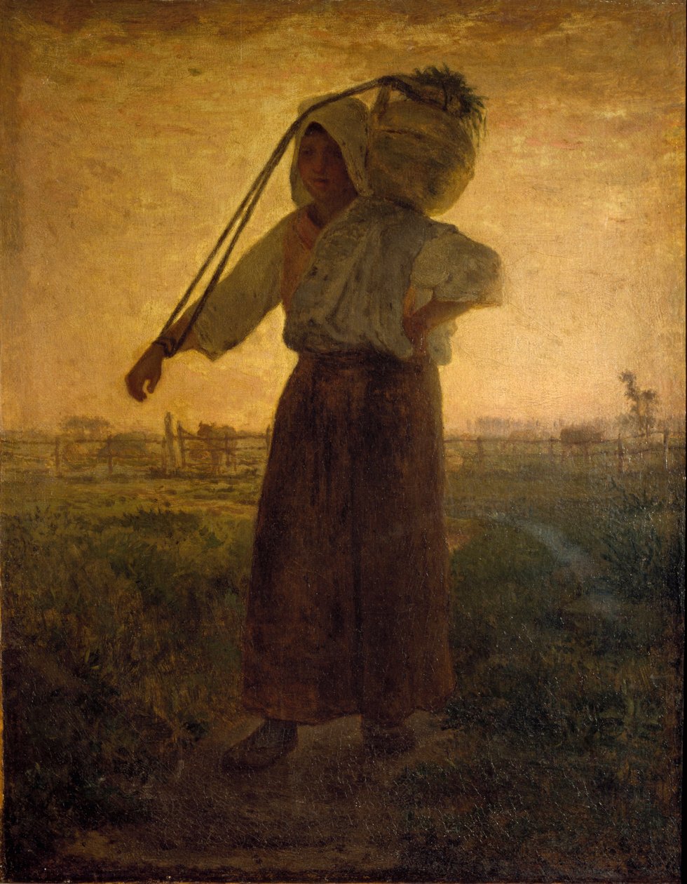 让·弗朗索瓦·米勒 (Jean Francois Millet) (1814-1875) 创作的《田野回归》约 1850 年 暗淡。 42x33 厘米米兰，现代艺术画廊 作者 让·弗朗索瓦·米勒