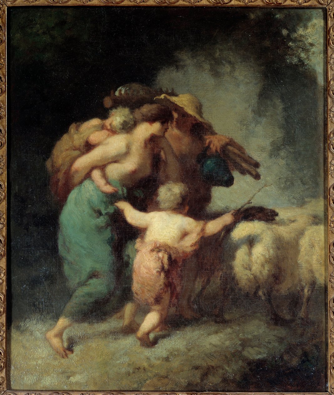 羊群的回归。 让·弗朗索瓦·米勒 (Jean Francois Millet) 的绘画 (1814 - 1875) 作者 让·弗朗索瓦·米勒