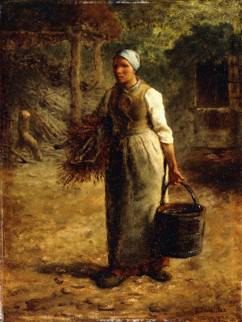 提着柴火和桶的女人，约1858-60年 作者 让·弗朗索瓦·米勒