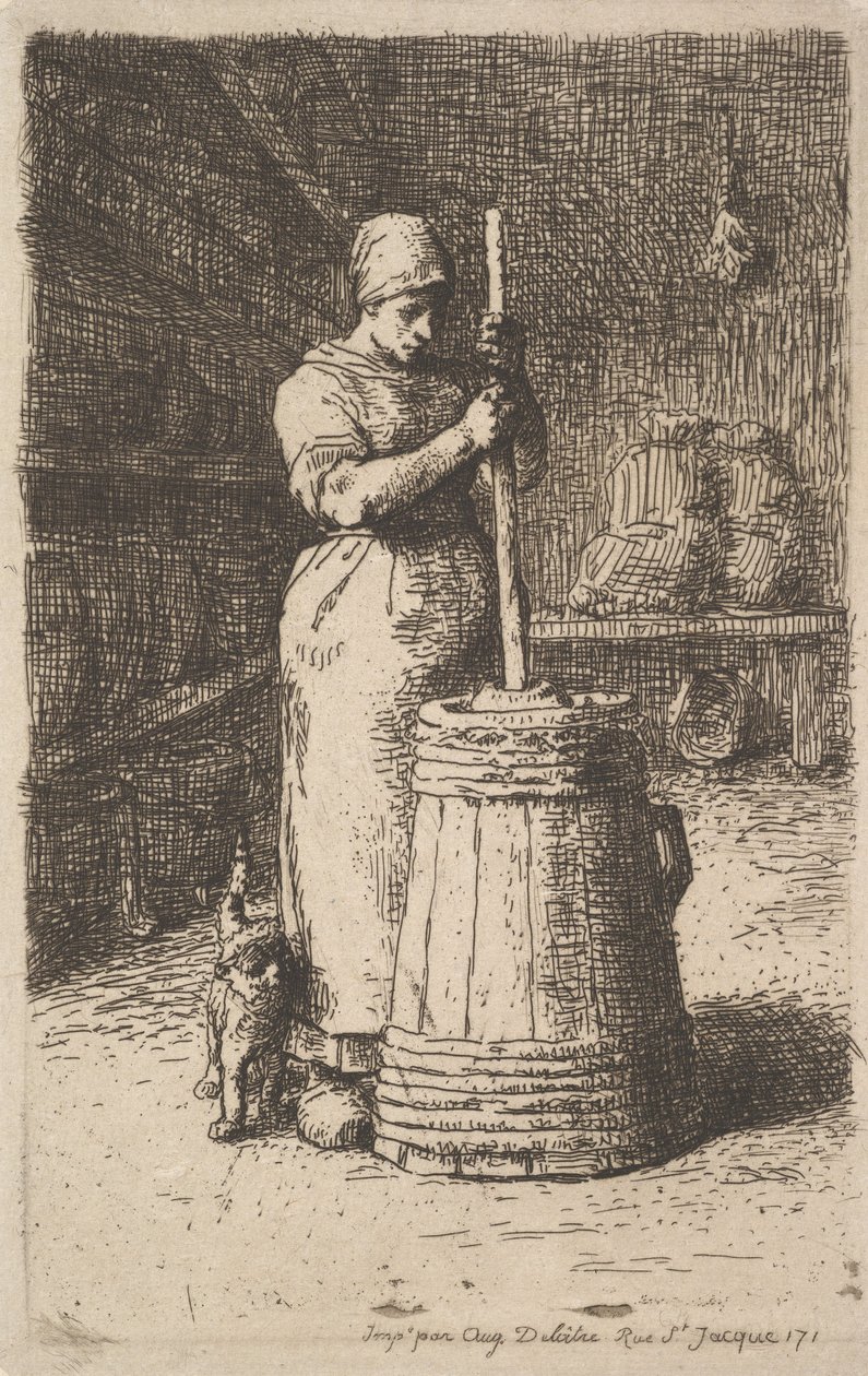 女人搅打黄油，1855-56年 作者 让·弗朗索瓦·米勒