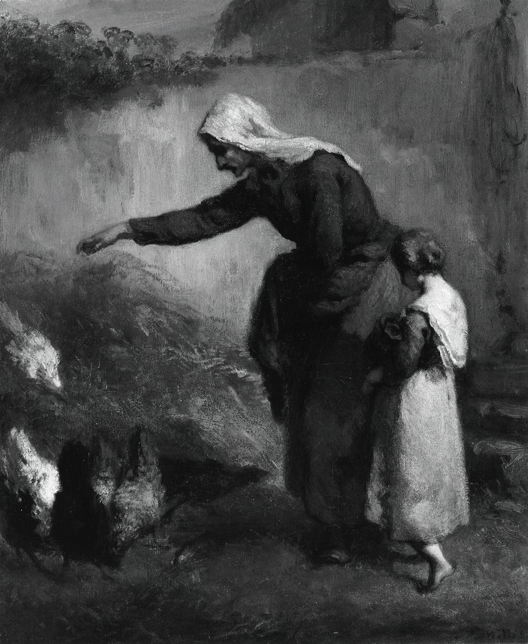 喂鸡的女人，184648。 作者 让·弗朗索瓦·米勒