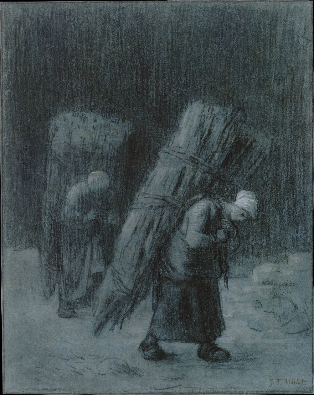 搬运树枝的妇女，约1858年。 作者 让·弗朗索瓦·米勒