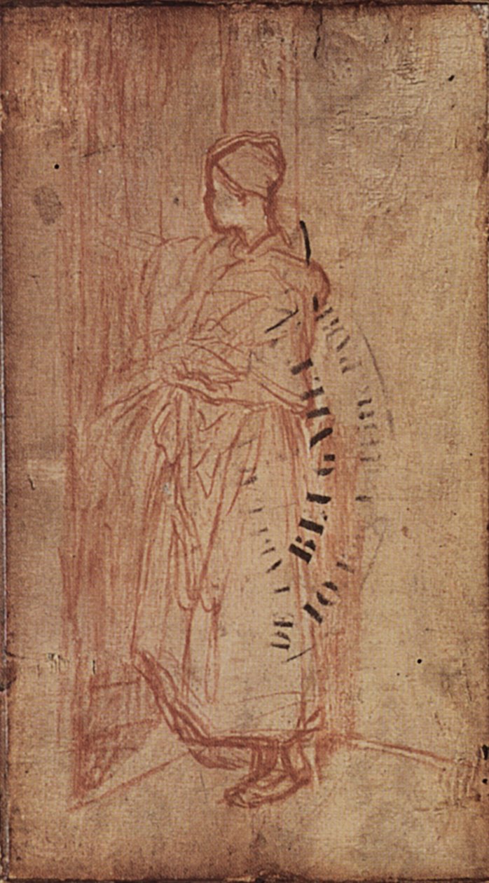 年轻女子从架子上拿亚麻布，c.1850-52 作者 让·弗朗索瓦·米勒