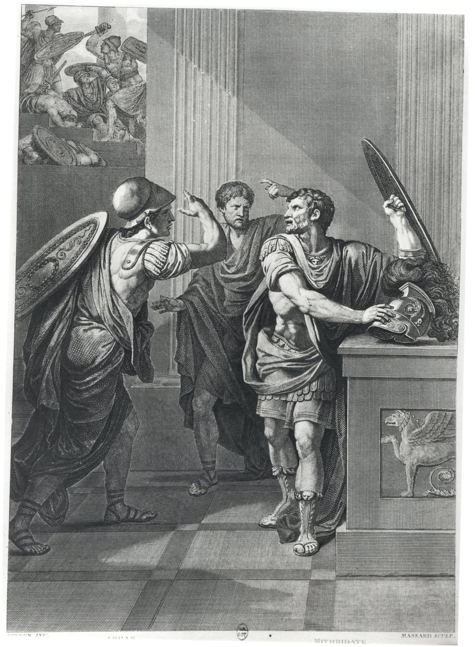 Arcan和Mithridate，来自&39;Mithridate&39;的插图由Jean Racine（1639-99）由Massard雕刻 作者 让-弗朗索瓦·皮埃尔·佩龙