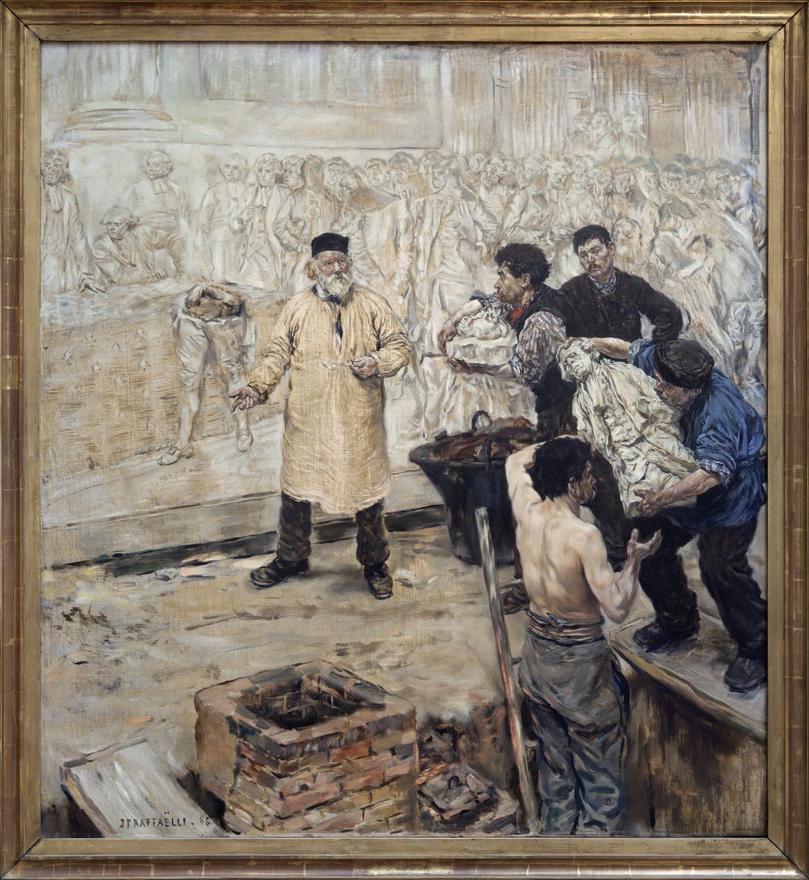 滑冰者。让-弗朗索瓦-拉法埃利（Jean Francois Raffaelli，1850-1924 年）的布面油画，创始人尤金-戈农（Eugene Gonon，1814-1892 年）为朱尔-达卢（Jules Dalou，1838-1902 年）为巴黎波旁王朝（议会）制作的大浮雕准备失蜡铸模，这是一件雕塑作品。 作者 让·弗朗索瓦·拉斐利
