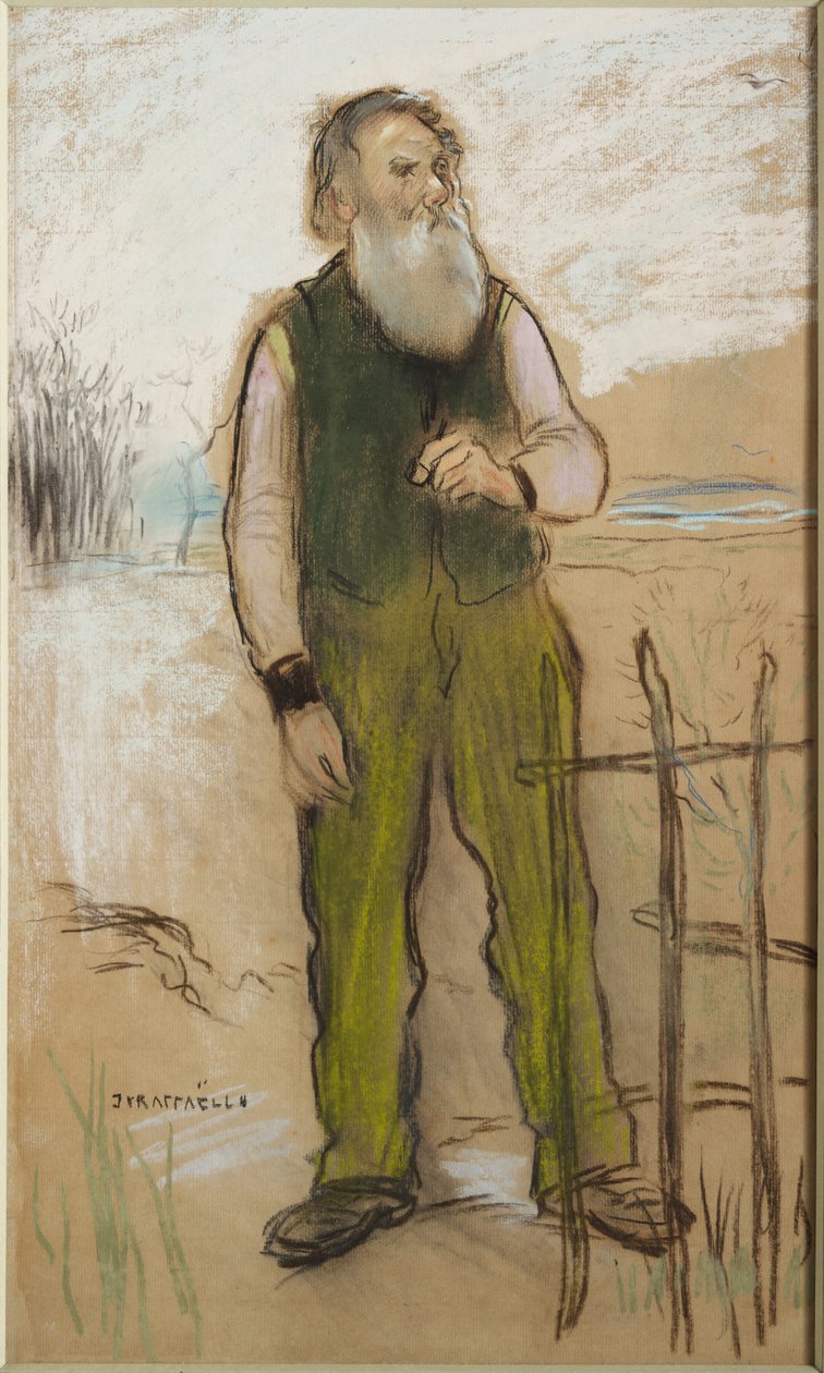 城市外围的男子，约 1885 年（纸上黑色粉笔和粉彩画） 作者 让·弗朗索瓦·拉斐利