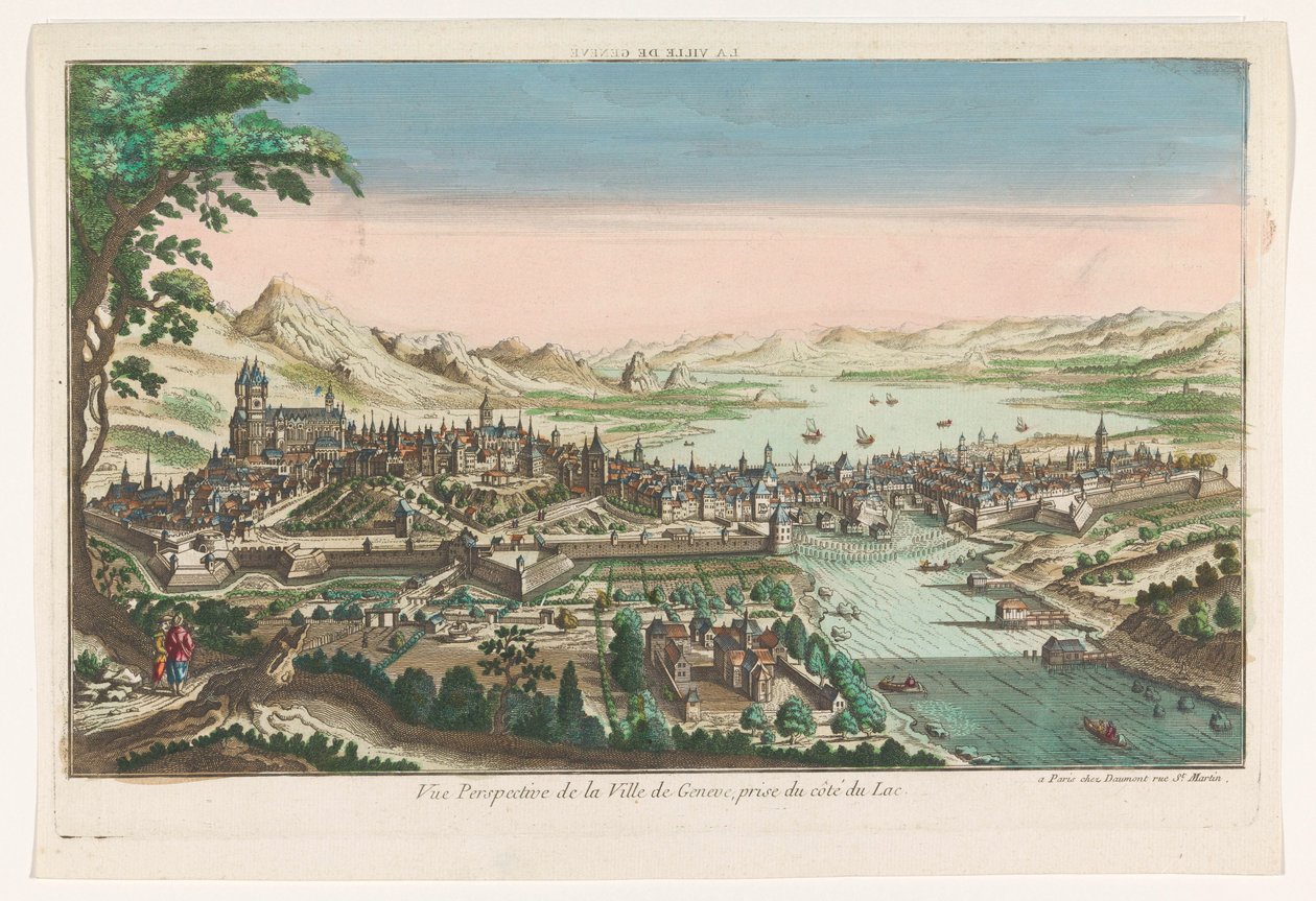从日内瓦湖看日内瓦市的景色 La ville de Geneve（物体上的标题） 作者 让·弗朗索瓦·道蒙
