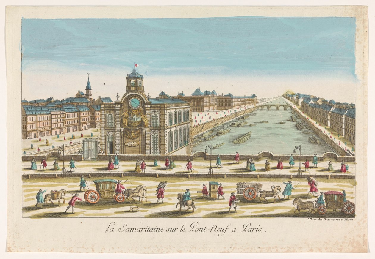 巴黎塞纳河新桥上的 Samaritaine 水泵景观 La Samaritaine sur le Pont-Neuf a Paris（物品上的标题） 作者 让·弗朗索瓦·道蒙